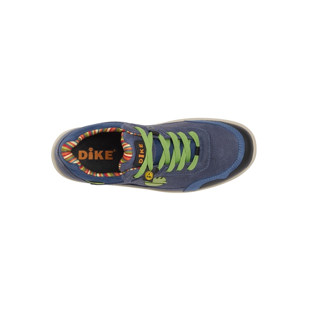 Scarpe da lavoro, Dike Agility Reload Awake, Calzatura bassa, in nappa pieno fiore, colore blu, lacci verdi, suola verde