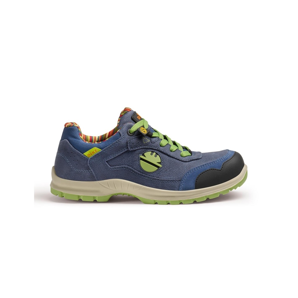 Scarpe da lavoro, Dike Agility Reload Awake, Calzatura bassa, in nappa pieno fiore, colore blu, lacci verdi, suola verde
