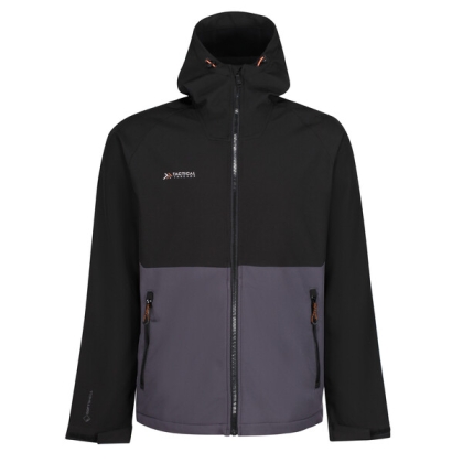 Giacca, Tactical Threads Surrender, colore nero e grigio, Softshell, idrorepellente, con cappuccio