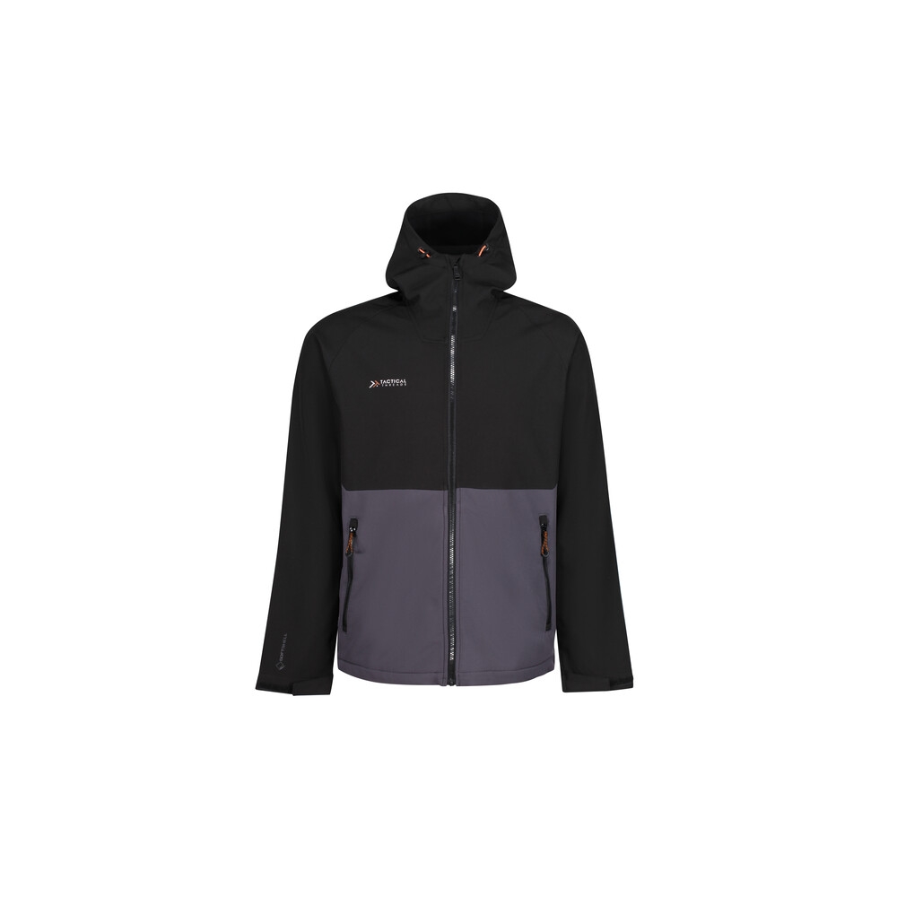 Giacca, Tactical Threads Surrender, colore nero e grigio, Softshell, idrorepellente, con cappuccio