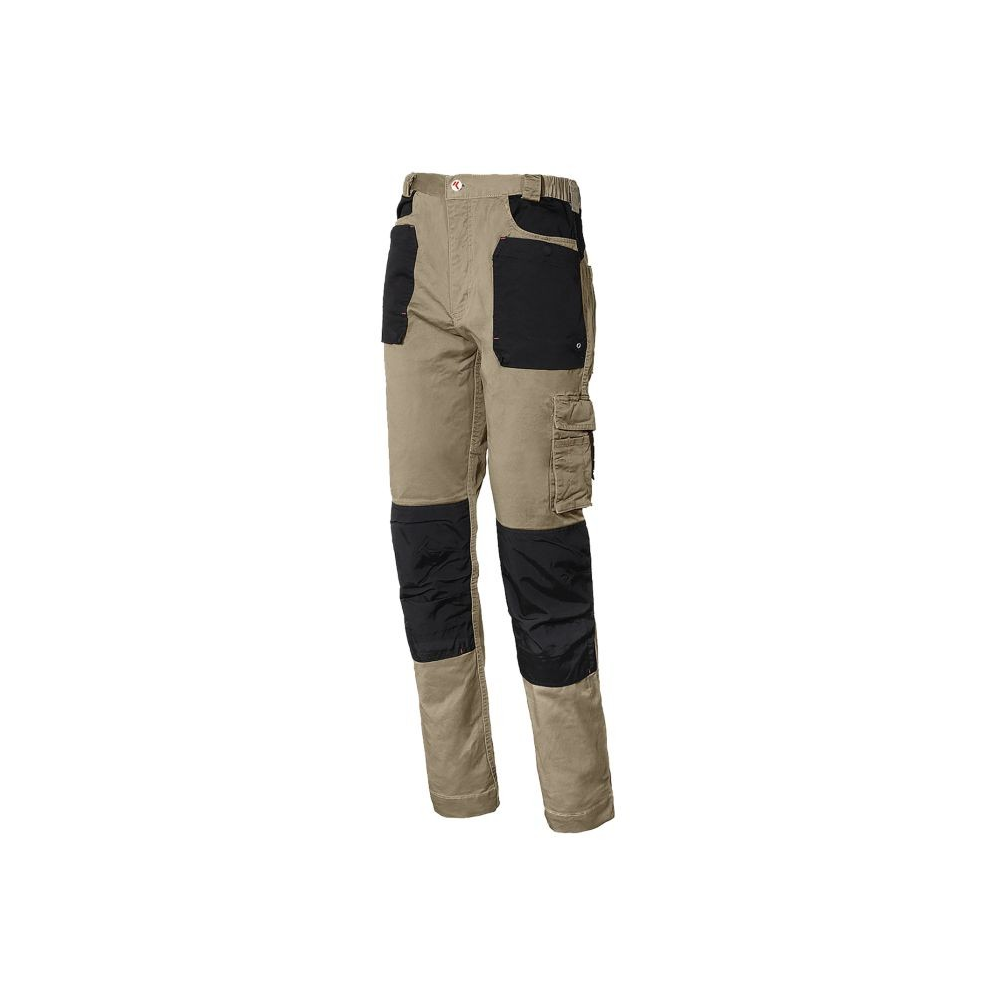 Pantalone, ISSA, Stretch, 8730B, colore beige, tasche nere, in Cotone, con ginocchiere con rinforzi impermeabili