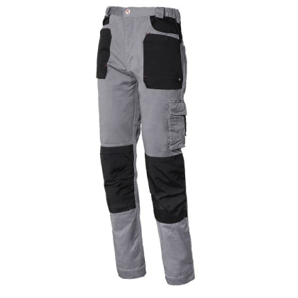 Pantalone, ISSA, Stretch, 8730B, colore grigio, tasche nere, in Cotone, con ginocchiere con rinforzi impermeabili
