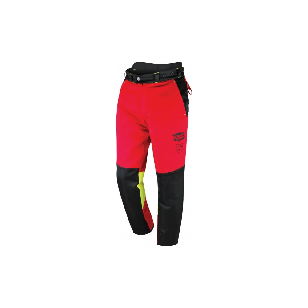 Pantalone Antitaglio Gabri Sport Felin, colore rosso, inserti giallo fluoro,tessuto elasticizzato