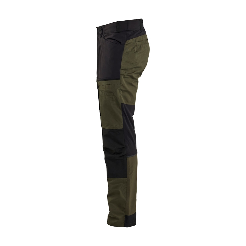 Pantalone, Blaklader, Service, resistente, ginocchia rinforzate,  dettagli riflettenti,verde e nero,vista laterale