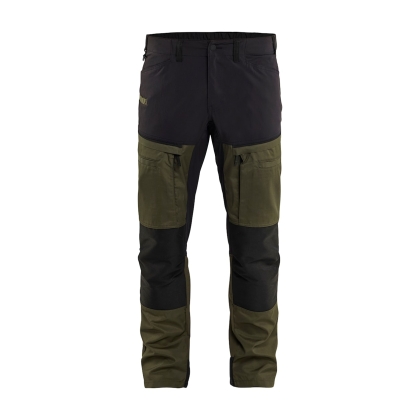 Pantalone, Blaklader, Service, colore verde e nero, Flessibile, resistente, ginocchia rinforzate,  dettagli riflettenti