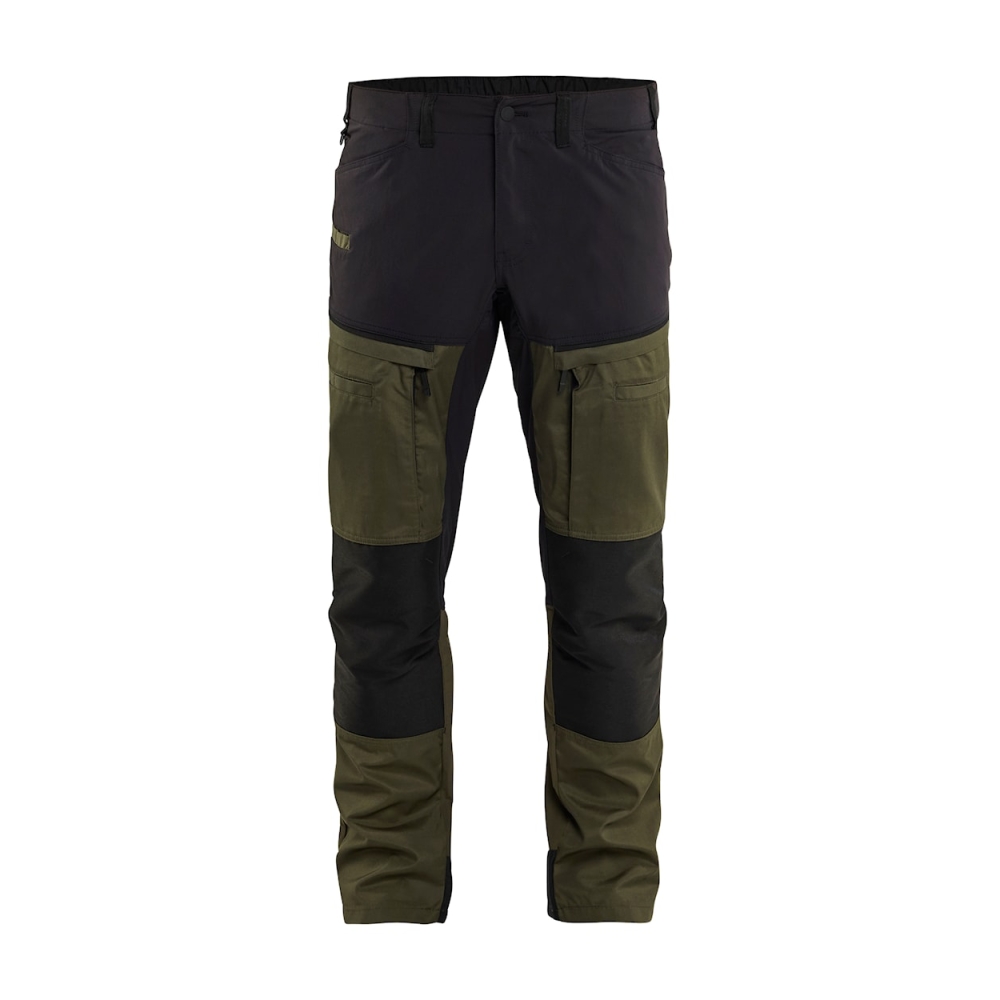 Pantalone, Blaklader, Service, colore verde e nero, Flessibile, resistente, ginocchia rinforzate,  dettagli riflettenti