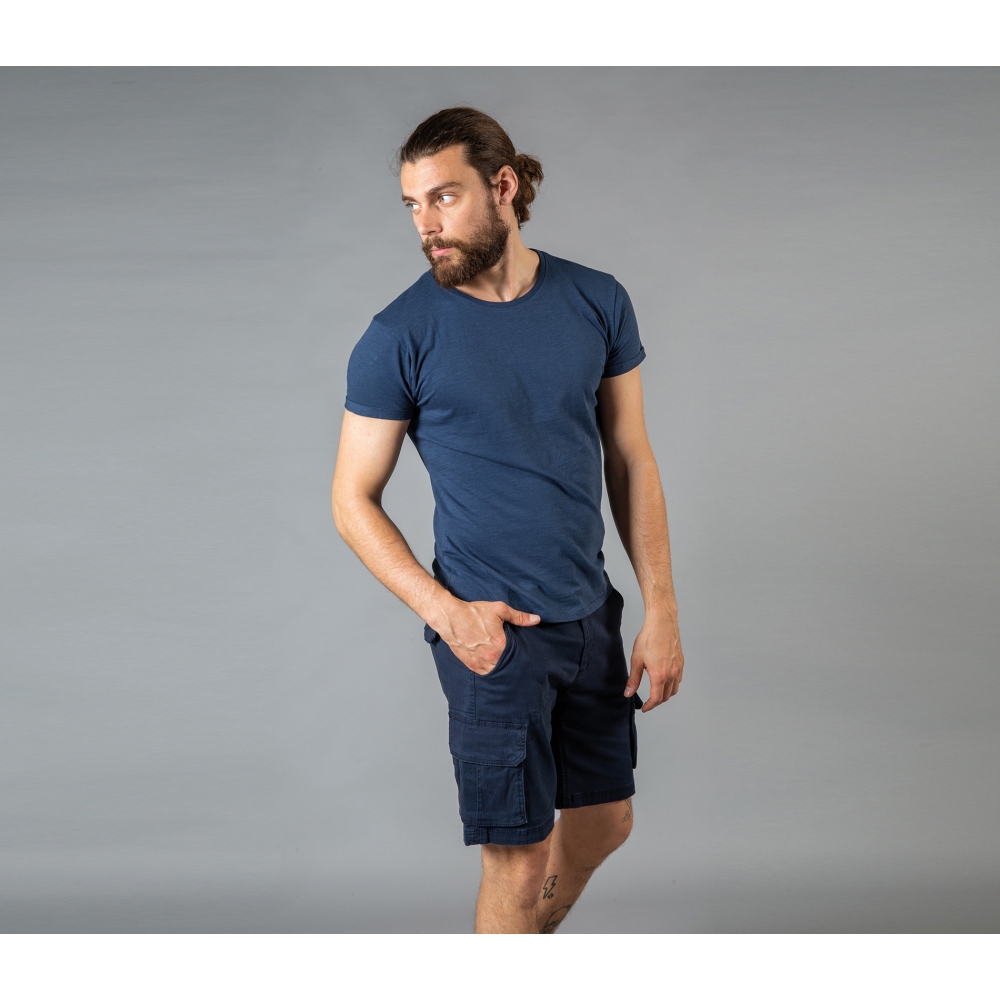 Bermuda James Ross Mikonos  Pantalone corto da lavoro indossato multitasche elasticizzato color blu navy