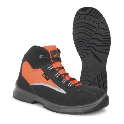 Scarpa Lothar Pezzol, colore: nero e arancione, in pelle Velourtech scamosciata idrorepellente + tessuto ad alta visibilità.