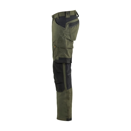 Pantalone artigiano stretch Blaklader, verde/nero, 63% poliestere, 33% cotone e 4% elastolefina, 260 g/m².