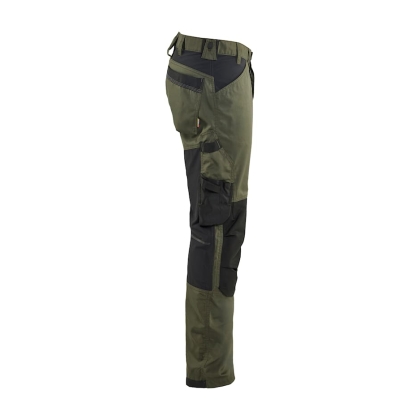 Pantalone artigiano stretch Blaklader, verde/nero, 63% poliestere, 33% cotone e 4% elastolefina, 260 g/m².