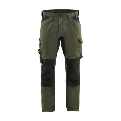 Pantalone artigiano stretch Blaklader, verde/nero, 63% poliestere, 33% cotone e 4% elastolefina, 260 g/m².