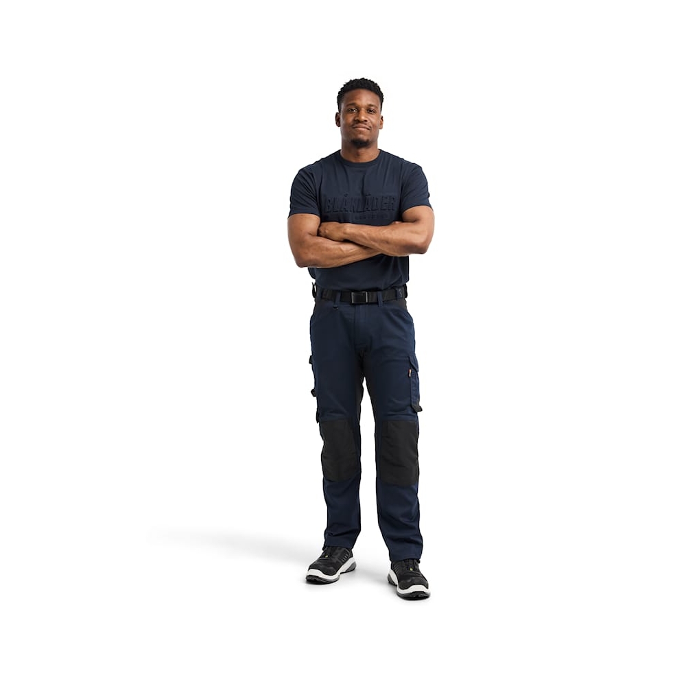 Pantalone artigiano stretch Blaklader, blu/nero, 63% poliestere, 33% cotone e 4% elastolefina, 260 g/m².