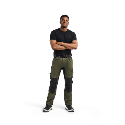 Pantalone artigiano stretch Blaklader, verde/nero, 63% poliestere, 33% cotone e 4% elastolefina, 260 g/m².