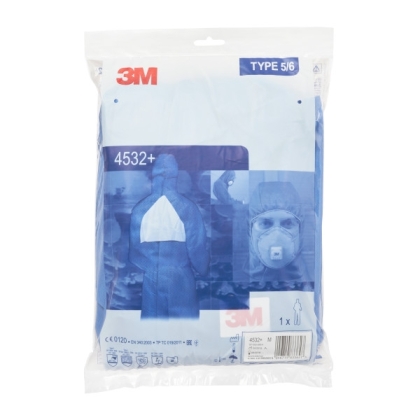 Tuta protettiva monouso 3M, 4532+, colore blu, con cappuccio, sacchetto contenitivo